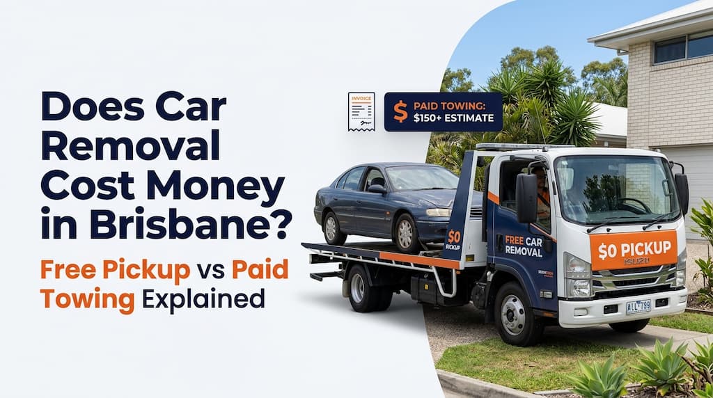 Free car removal vs paid towing in Brisbane, showing a tow truck collecting an unwanted car.